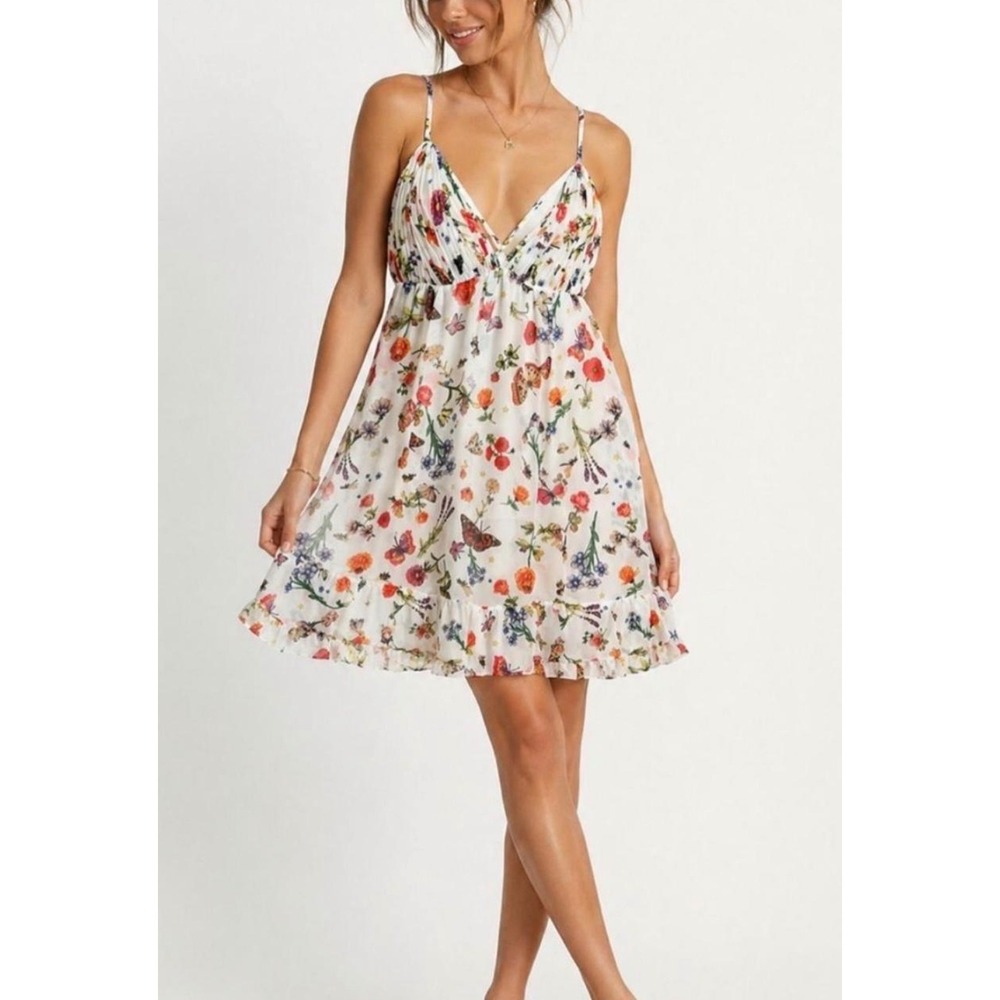 IEENA for Mac Duggal Floral Butterfly Ruffle Mini Dress White 70197 WMU 10